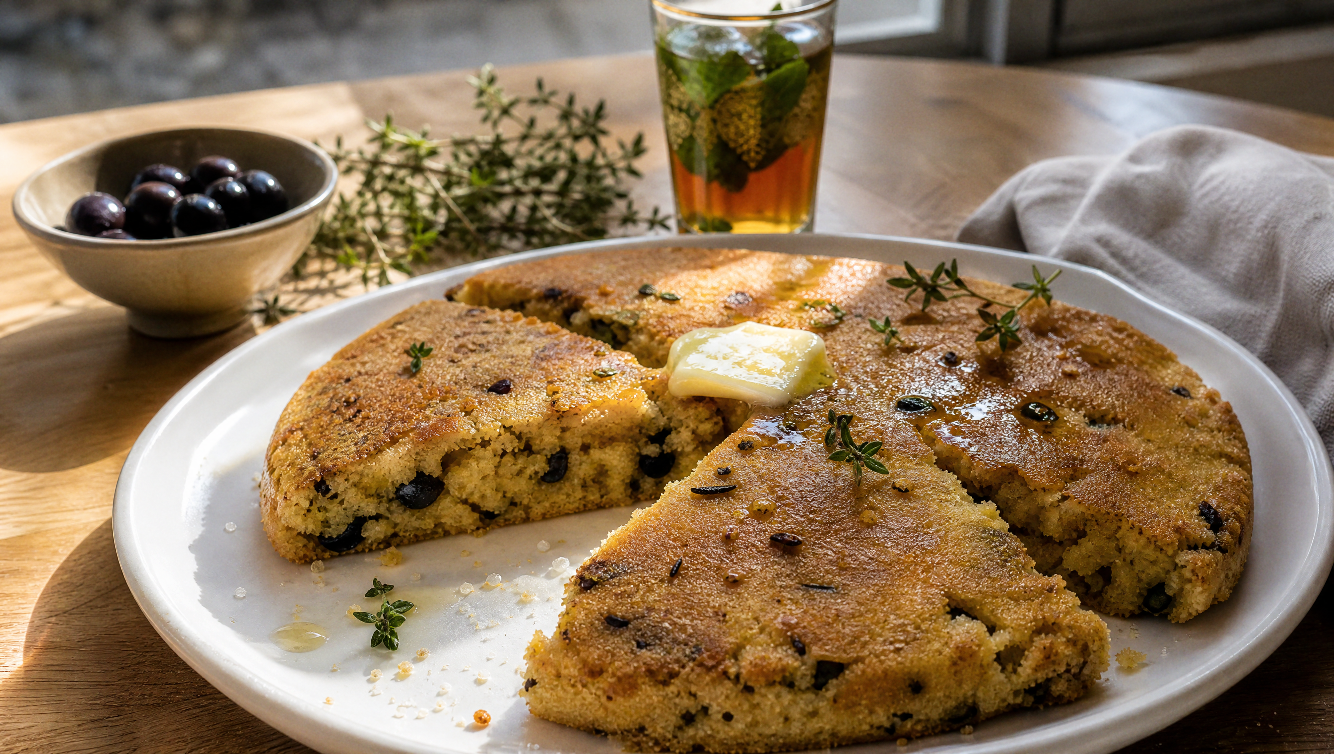 Harsha with olives and thyme